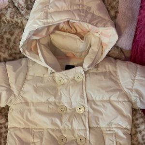 Cream Colored Puffer Coat with Removable Hood